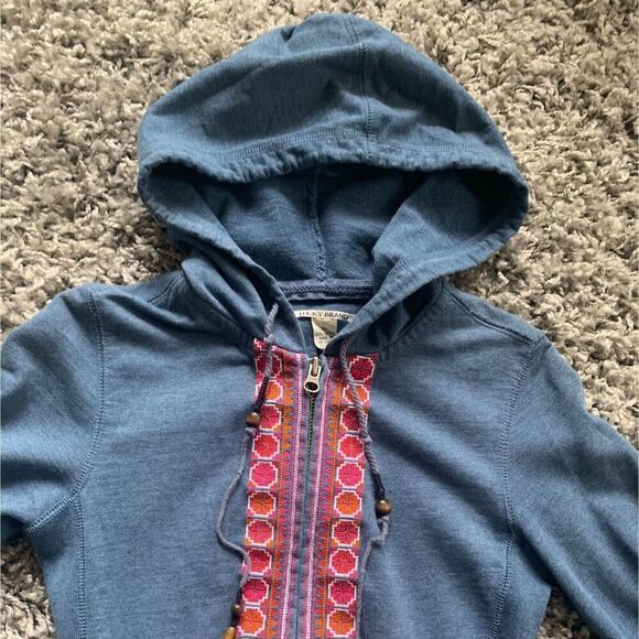 Lucky Brand BOHO blue EMBROIDERED FULL ZIP HOODIE HOODED Sweatshirt sz XS - Picture 3 of 4